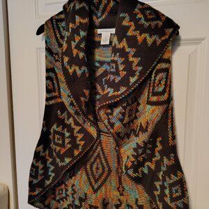 John Paul Richard Brown Southwestern Sweater Knit Open Front Cowl Festival Cute